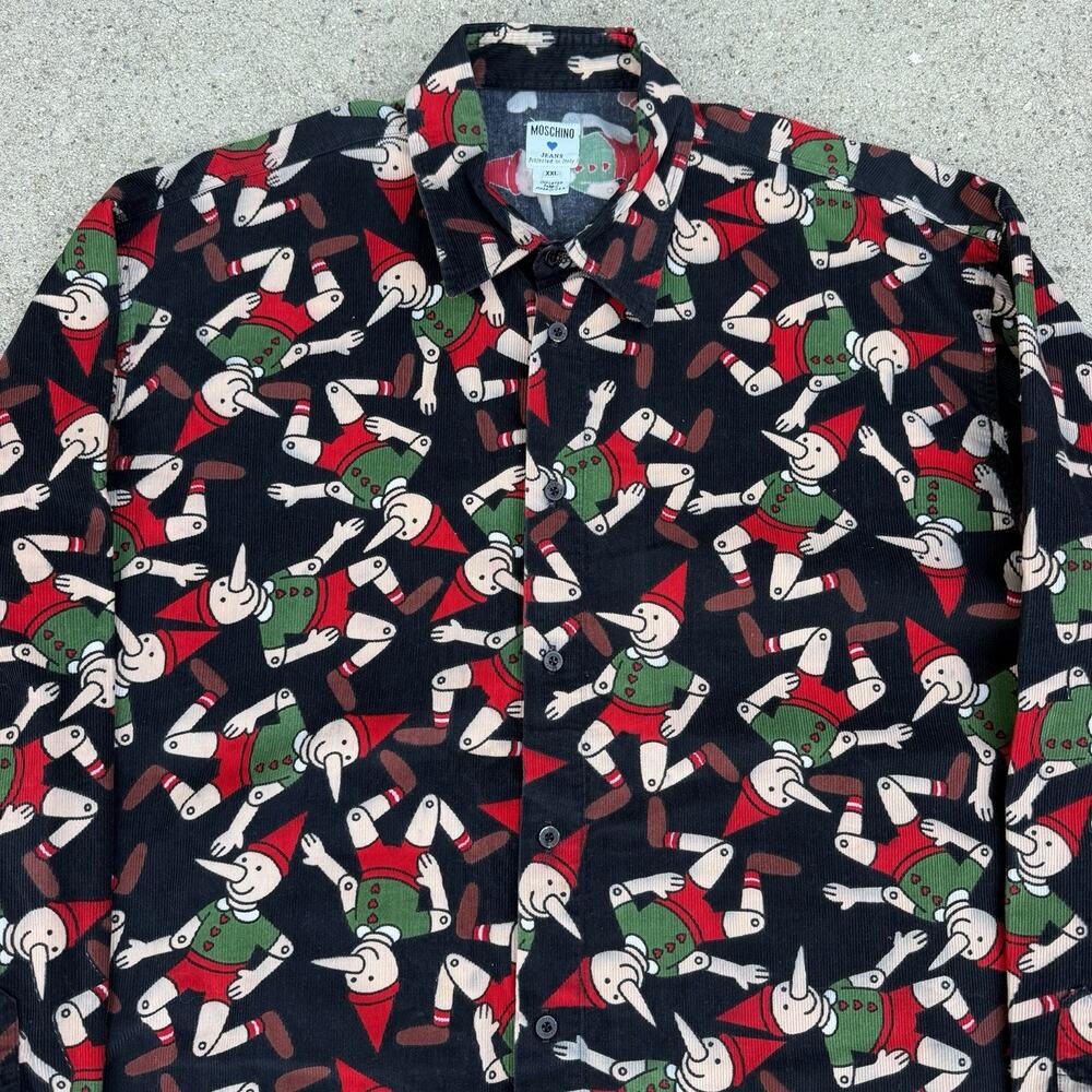Vintage 90s Moschino Jeans Pinocchio Corduroy Button Down Shirt XXL RARE